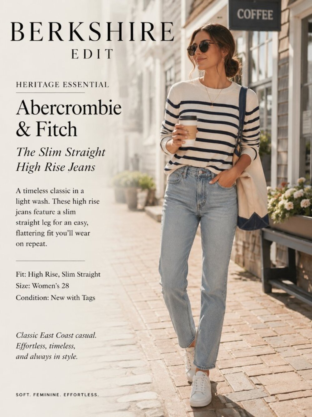 NWT Abercrombie The Slim Straight High Rise Jeans Light Wash 28